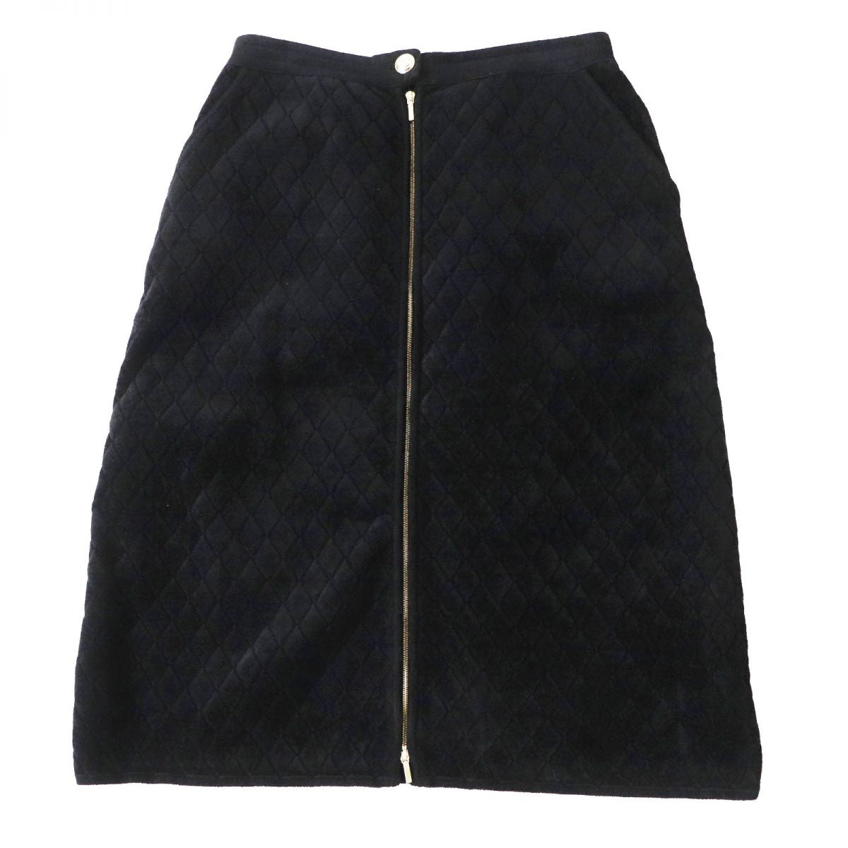 Top Quality Chanel COCO Mark Gold Button Quilted Skirt Black 36