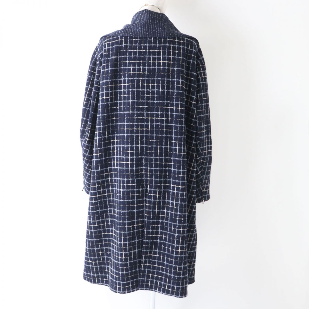 Top Quality Chanel COCO Button Tweed Long Coat Navy