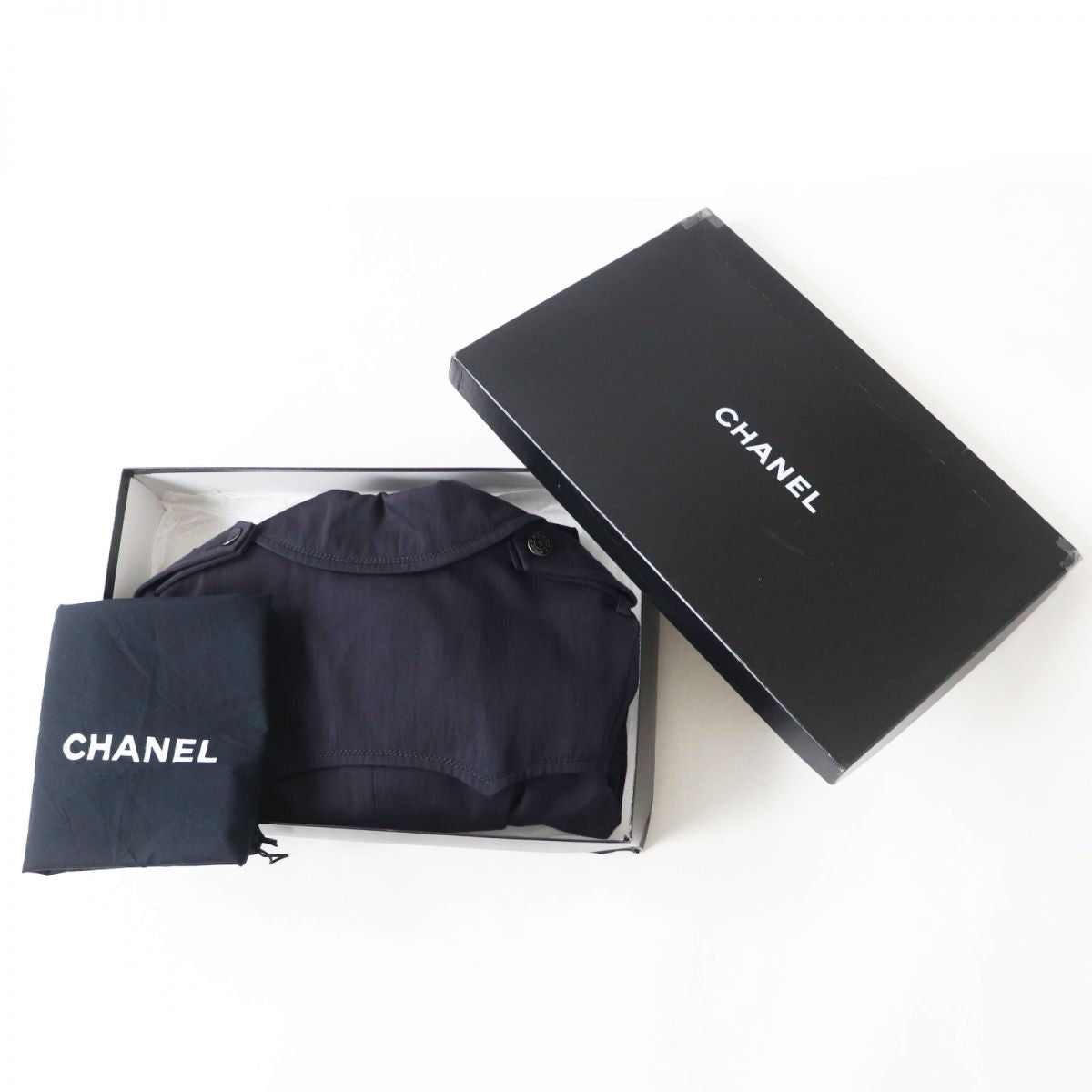 Top Quality Chanel Cotton Trench Coat. COCO Mark Button. Navy