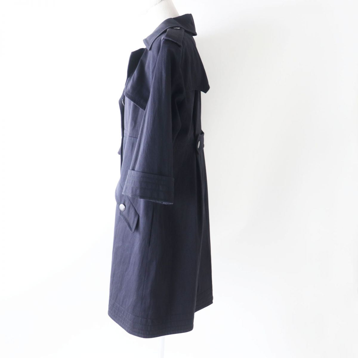 Top Quality Chanel Cotton Trench Coat. COCO Mark Button. Navy
