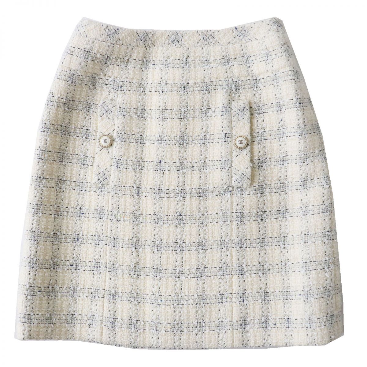 Top Quality Chanel COCO Mark Tweed Trapezoid Skirt Ivory 34