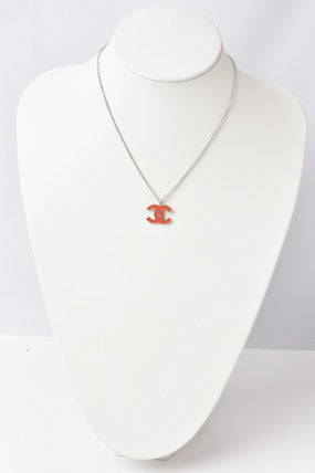 Top Quality Chanel Necklace/Pendant Coco Mark/CC Coral Orange/Silver