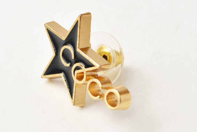 Top Quality Chanel Earrings COCO/Star Black/Gold GP/Metal Clip-On