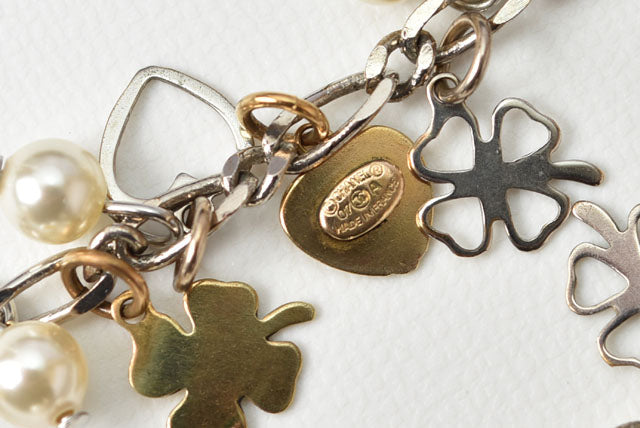 Top Quality Chanel Clover/Heart Motif Swing Pearl Earrings. Silver/Gold. Metal/Faux Pearl