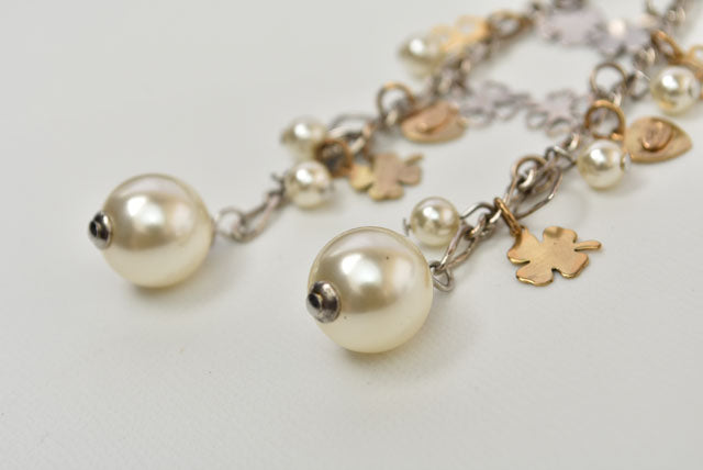 Top Quality Chanel Clover/Heart Motif Swing Pearl Earrings. Silver/Gold. Metal/Faux Pearl