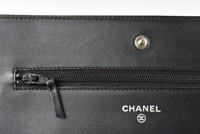 Top Quality Chanel Caviar Skin Chain Wallet Shoulder Bag Black Silver Hardware