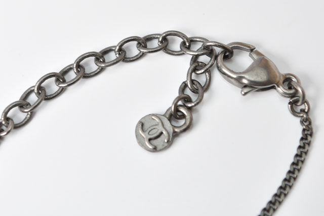Top Quality Chanel Necklace/Pendant. Metal. Rhinestone. Gunmetal/Red. W3.7?óH2.8cm. 42cm