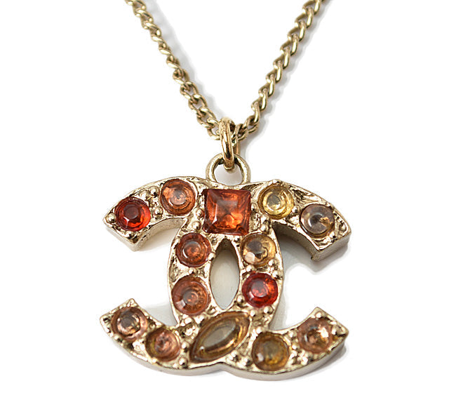 Top Quality Chanel Necklace/Pendant Coco Mark Rhinestone Vintage Gold
