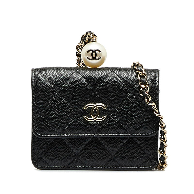Top Quality Chanel Caviar Skin Matelasse Coco Mark Faux Pearl Chain Coin Purse Card Case