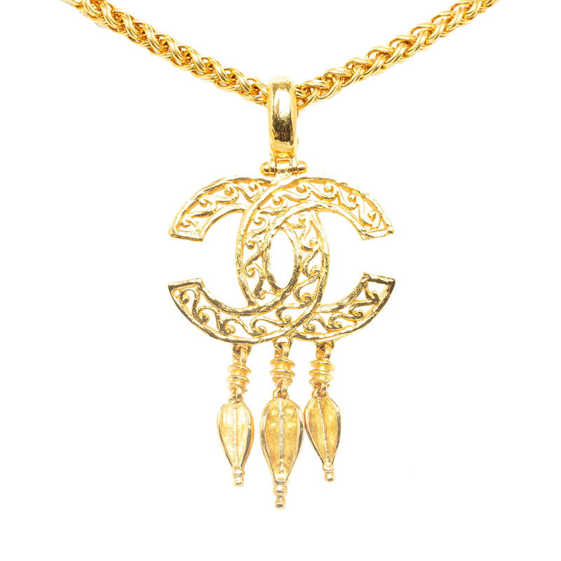 Top Quality Chanel Vintage Coco Mark Swing Necklace Gold Plated