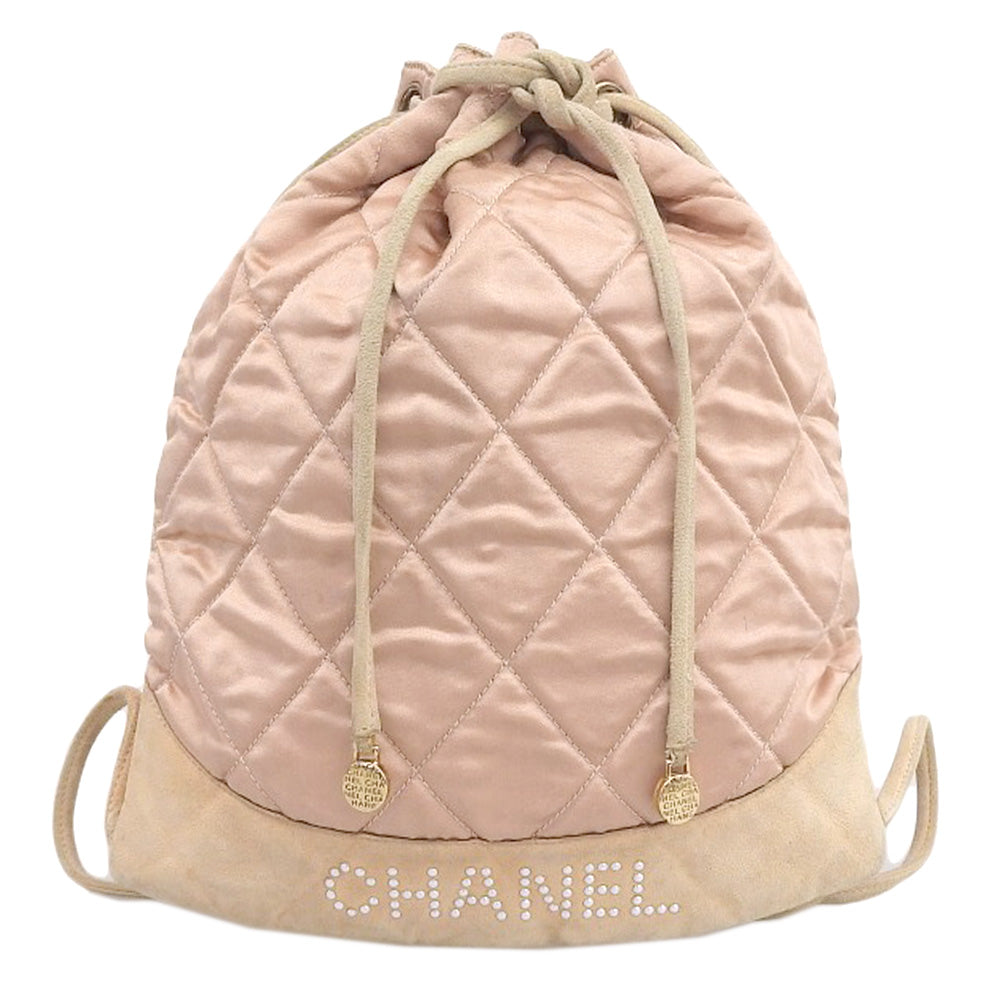 Top Quality Chanel Satin Logo Backpack Pink Beige