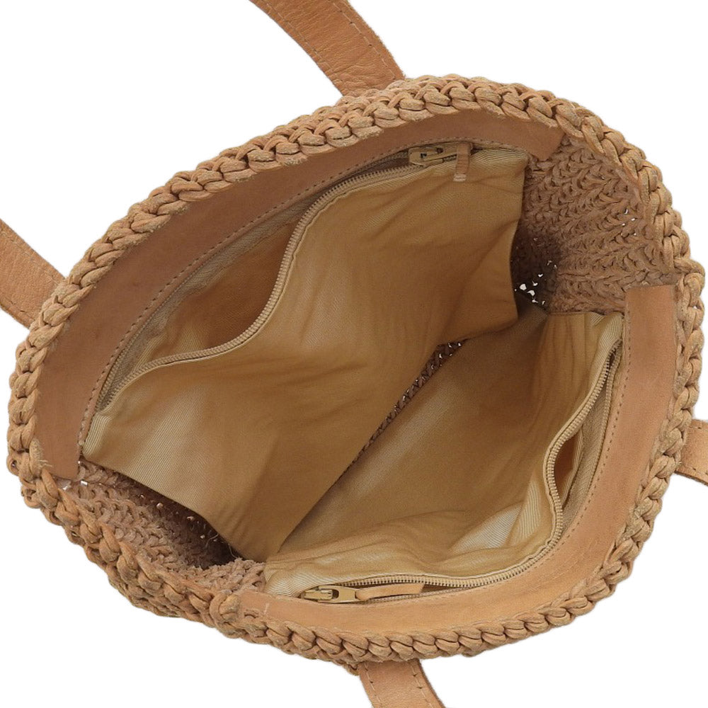 Top Quality Chanel Leather Woven Handbag Camel Rare