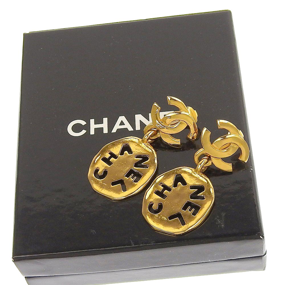Top Quality Chanel Vintage Gold Logo Earrings with Box