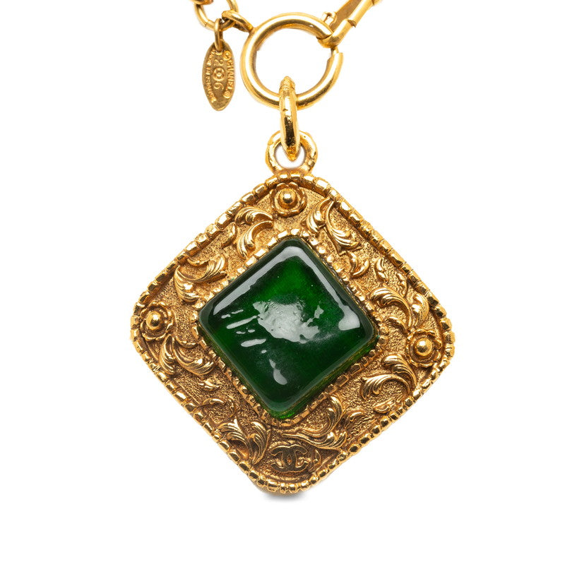 Top Quality Chanel Vintage Color Stone Rhombus Necklace Gold Plated