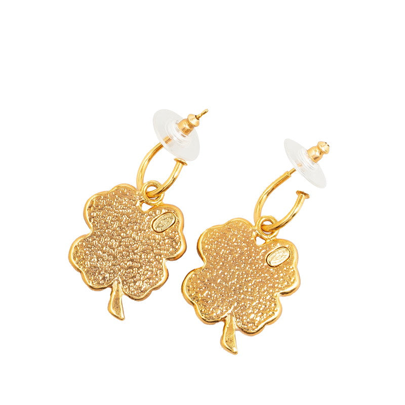 Top Quality Chanel Coco Mark Clover Motif Swing Earrings Gold Pink