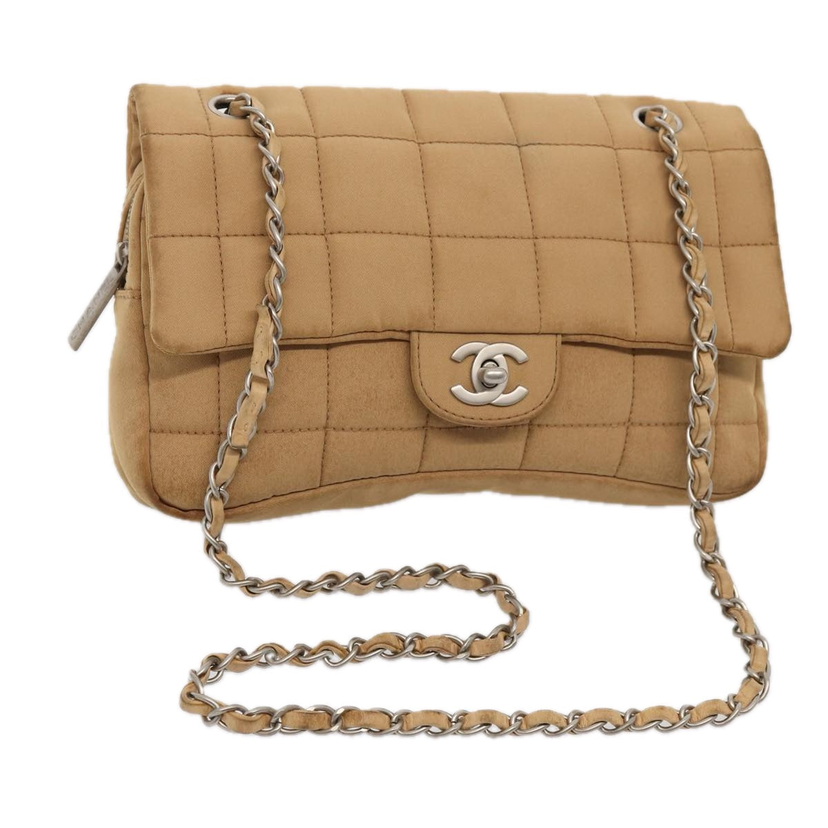 Top Quality Chanel Choco Bar Turn Lock ChainShoulder Bag Canvas Brown CC Auth yk14020