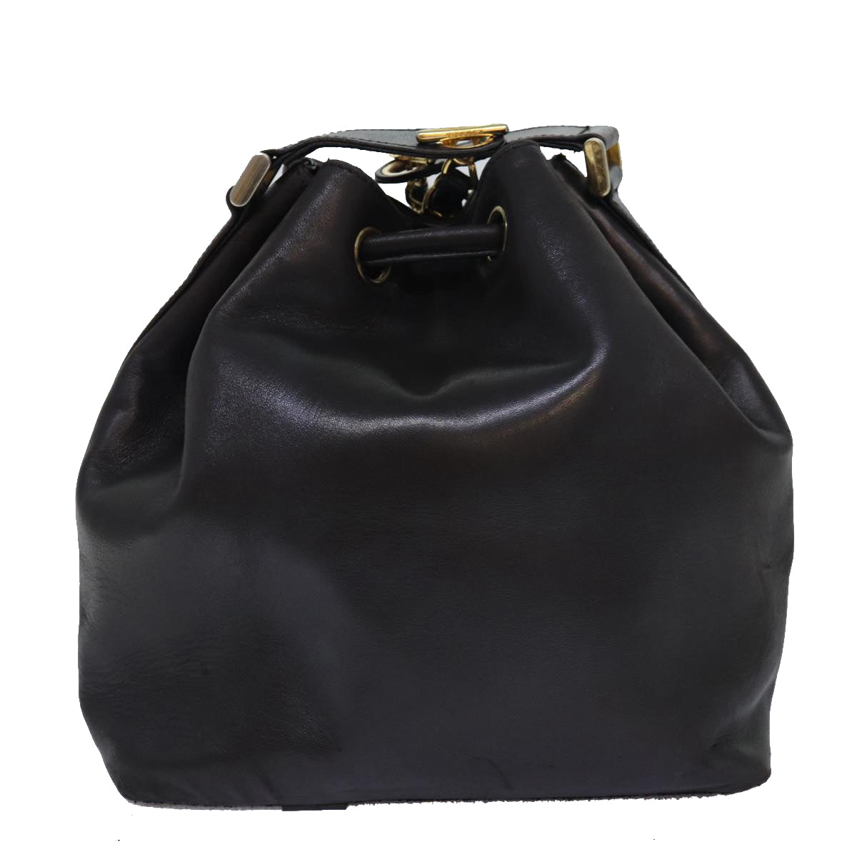 Top Quality Chanel COCO Mark Drawstring Chain Shoulder Bag Leather Brown CC Auth yk14076