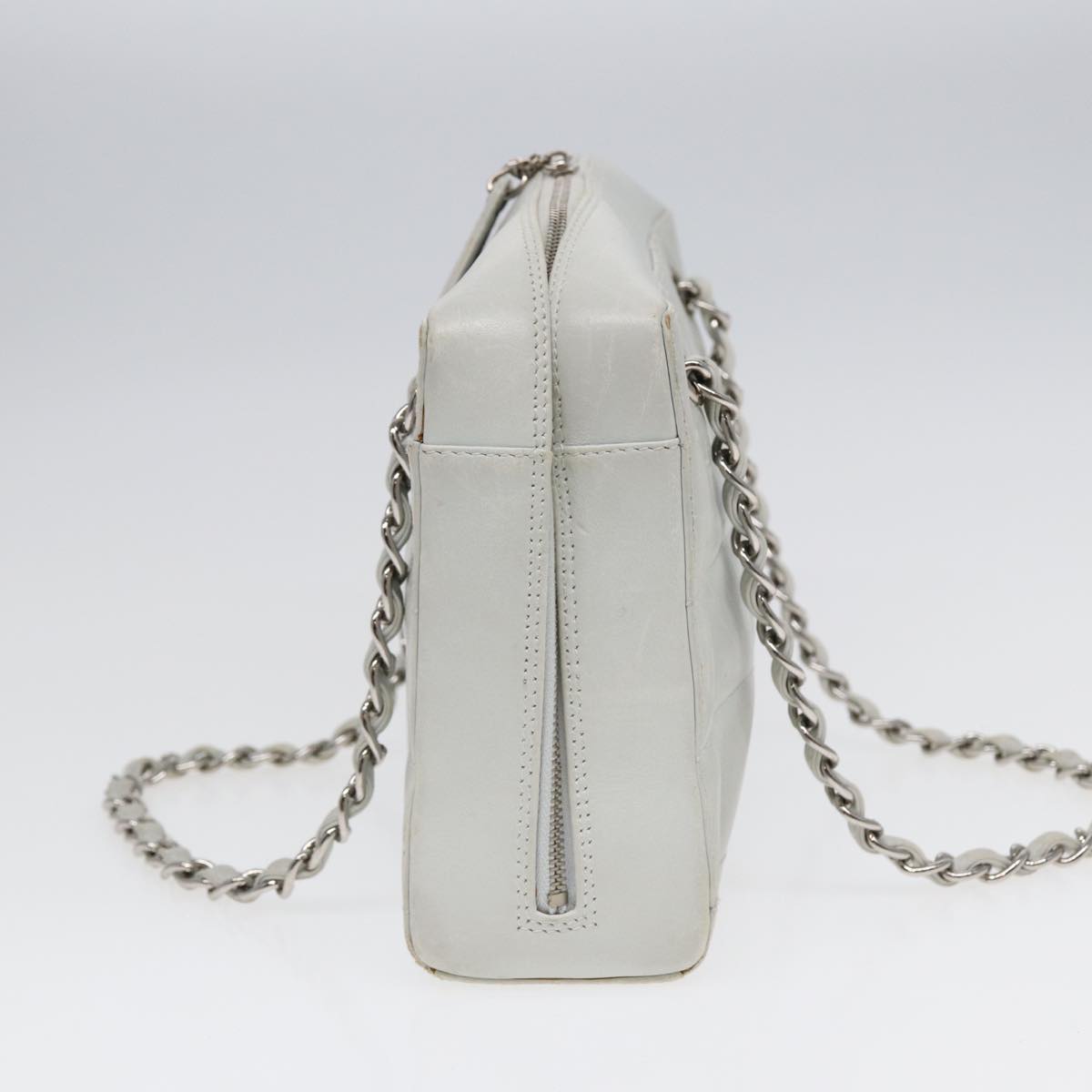 Top Quality Chanel Choco Bar Chain Hand Bag Leather White Silver CC Auth yk14303