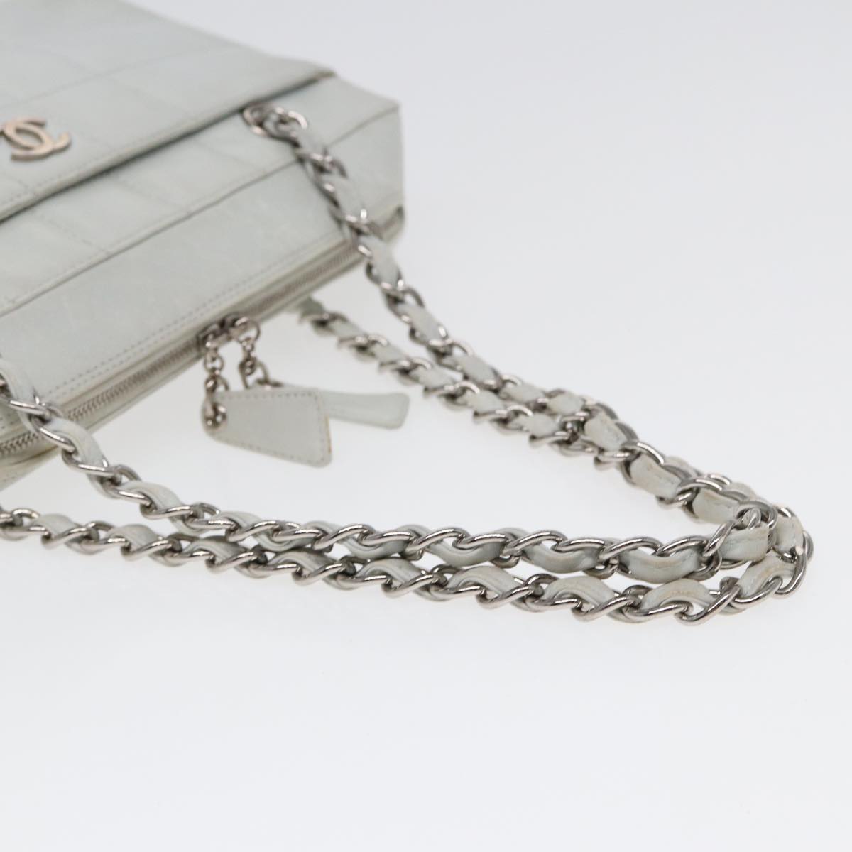 Top Quality Chanel Choco Bar Chain Hand Bag Leather White Silver CC Auth yk14303