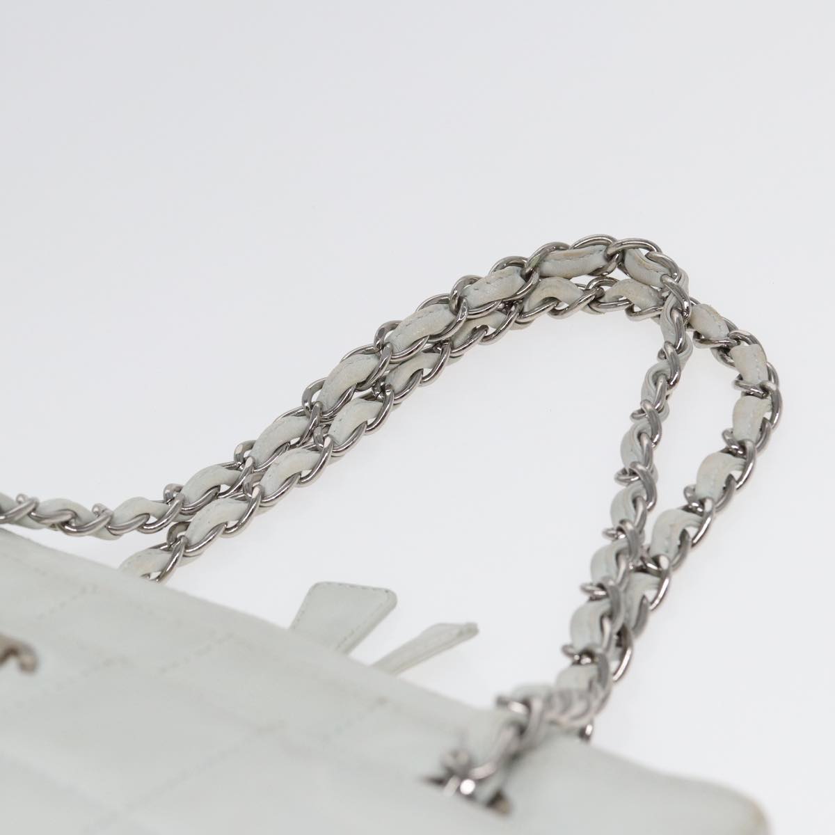 Top Quality Chanel Choco Bar Chain Hand Bag Leather White Silver CC Auth yk14303