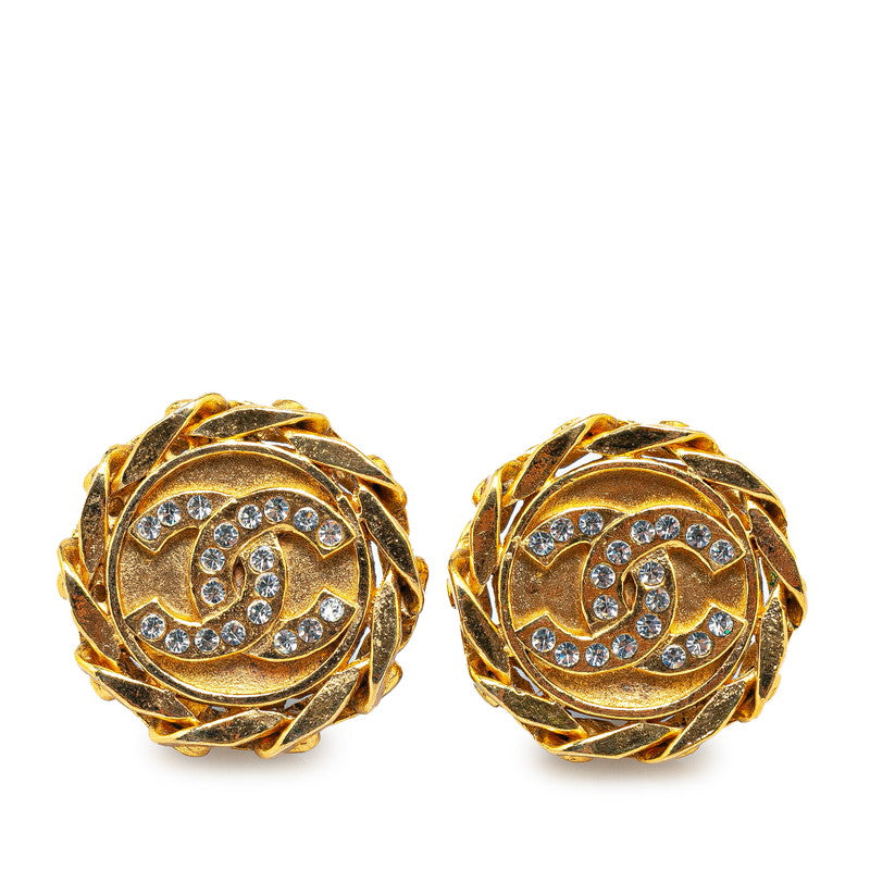 Top Quality Chanel Vintage Coco Mark Chain Earrings Gold Plated Rhinestones
