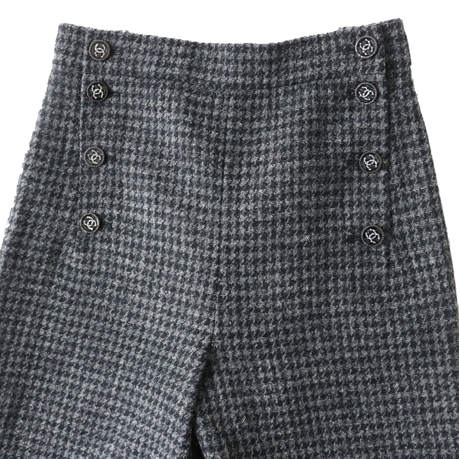 Top Quality Chanel Wool Tweed Pants COCO Mark Gray 36