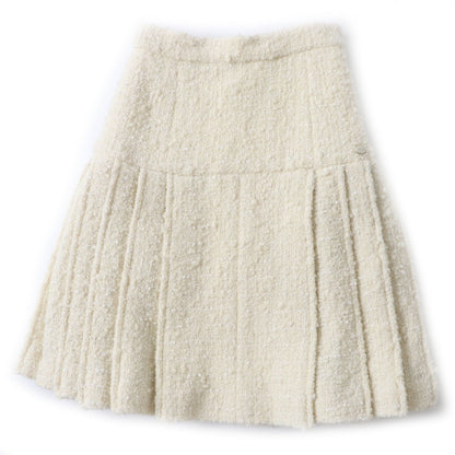 Top Quality Chanel Tweed Skirt Wool Nylon Silk Ivory 36