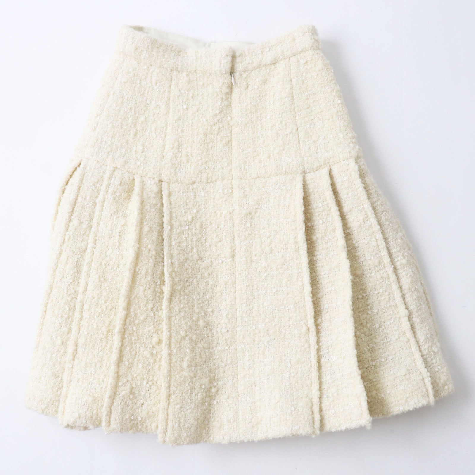Top Quality Chanel Tweed Skirt Wool Nylon Silk Ivory 36