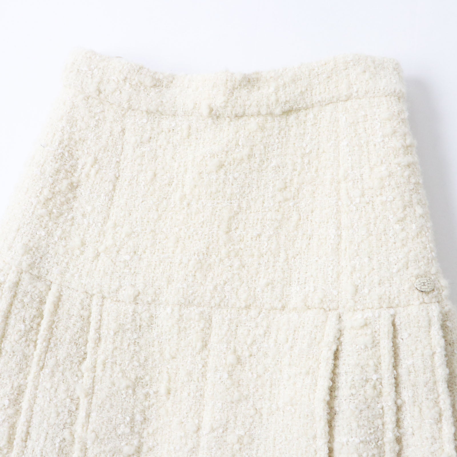 Top Quality Chanel Tweed Skirt Wool Nylon Silk Ivory 36