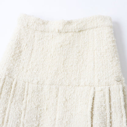 Top Quality Chanel Tweed Skirt Wool Nylon Silk Ivory 36