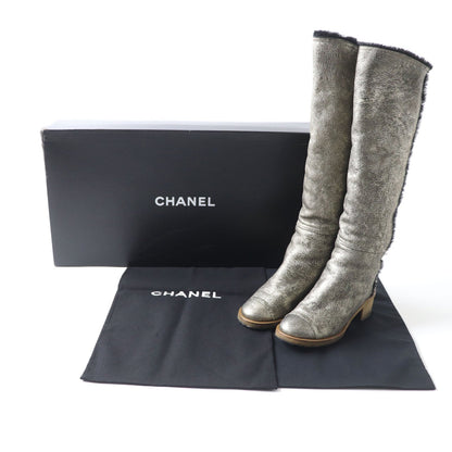 Top Quality Chanel Knee-high Boots Metal Logo Chunky Heel