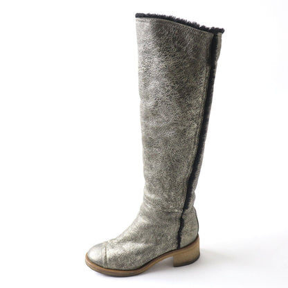 Top Quality Chanel Knee-high Boots Metal Logo Chunky Heel