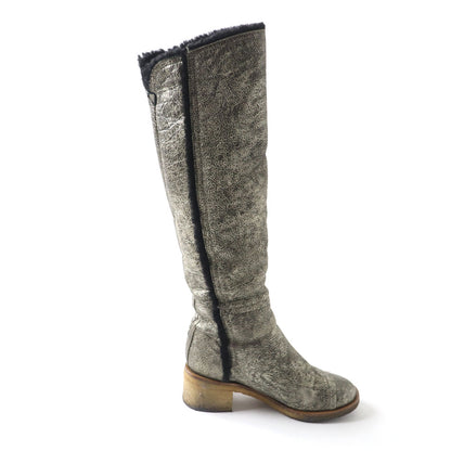 Top Quality Chanel Knee-high Boots Metal Logo Chunky Heel