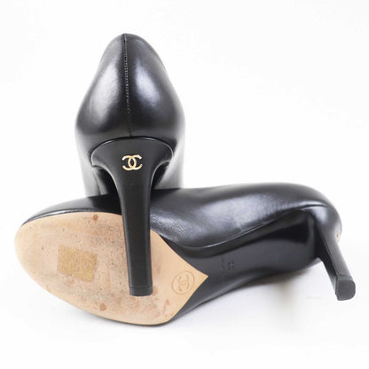 Top Quality Chanel Leather Pumps G35025 Black Gold 36