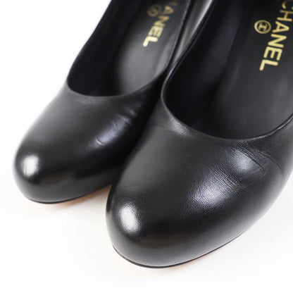 Top Quality Chanel Leather Pumps G35025 Black Gold 36