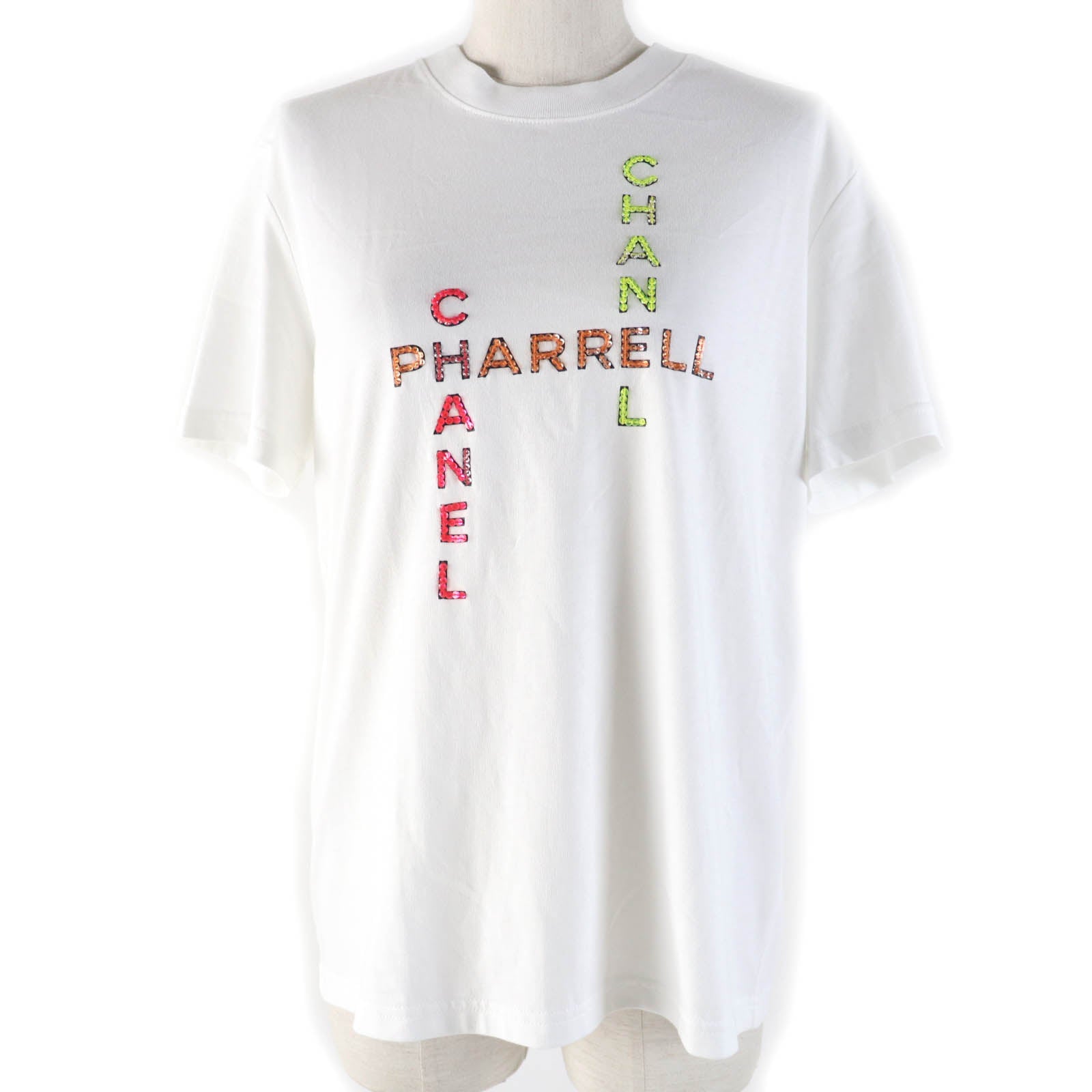 Top Quality Chanel Cotton Rhinestone Logo T-shirt White S