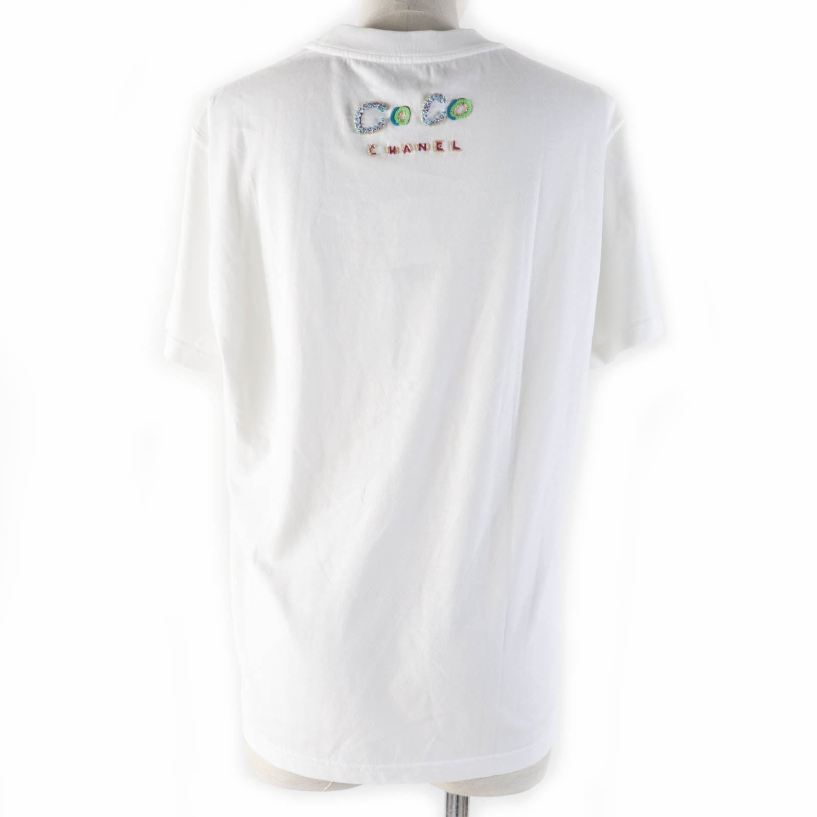 Top Quality Chanel Cotton Rhinestone Logo T-shirt White S