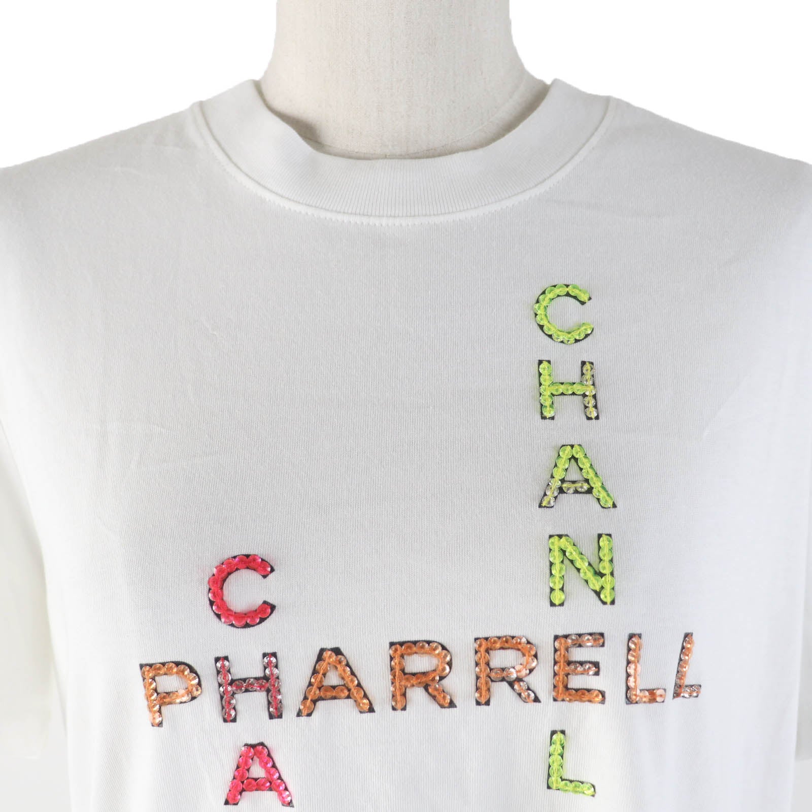 Top Quality Chanel Cotton Rhinestone Logo T-shirt White S