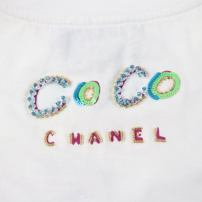 Top Quality Chanel Cotton Rhinestone Logo T-shirt White S
