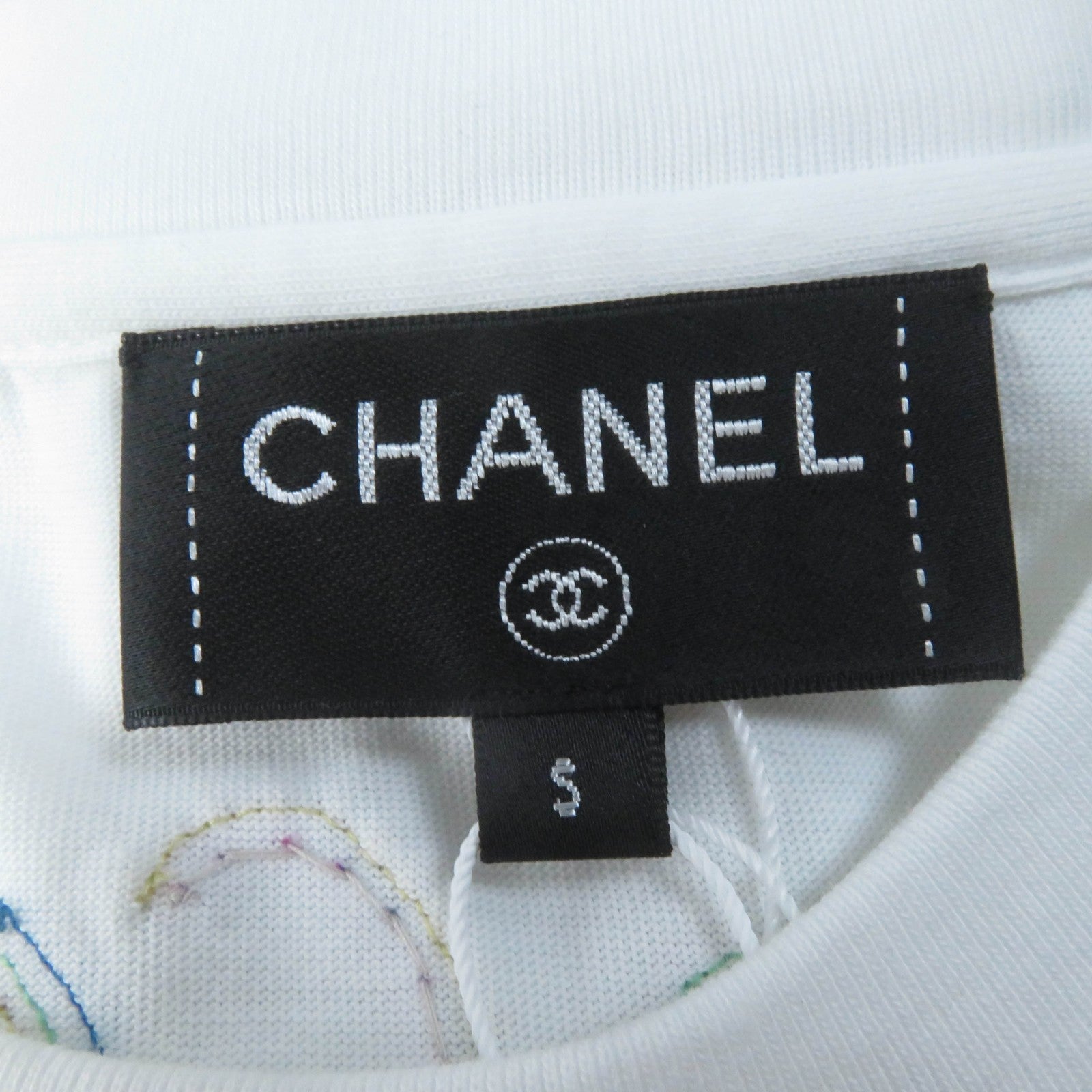 Top Quality Chanel Cotton Rhinestone Logo T-shirt White S
