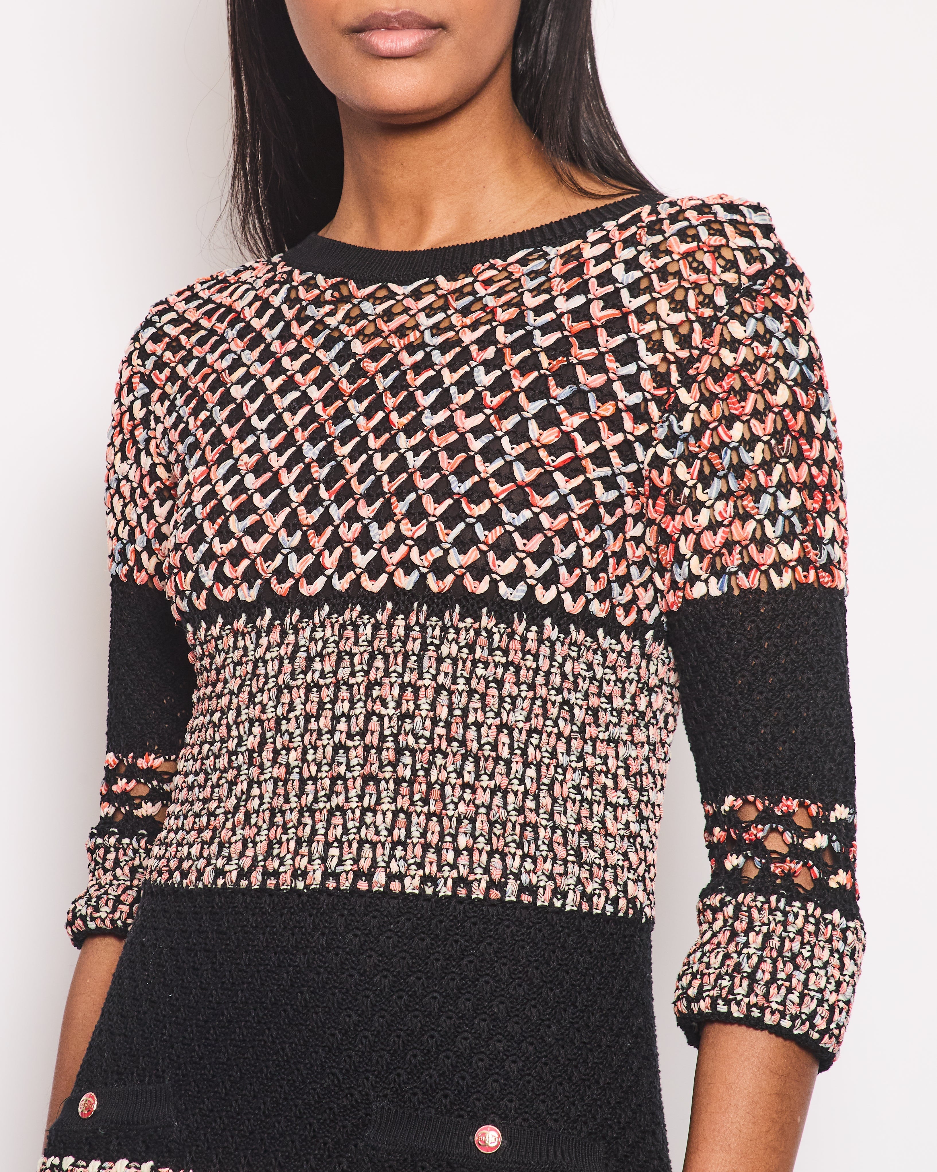 Top Quality Chanel Tweed Multi-Colour Open-Knit Dress with Front Pocket Detailing FR 34 (UK 6)