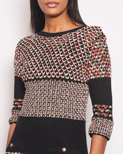 Top Quality Chanel Tweed Multi-Colour Open-Knit Dress with Front Pocket Detailing FR 34 (UK 6)
