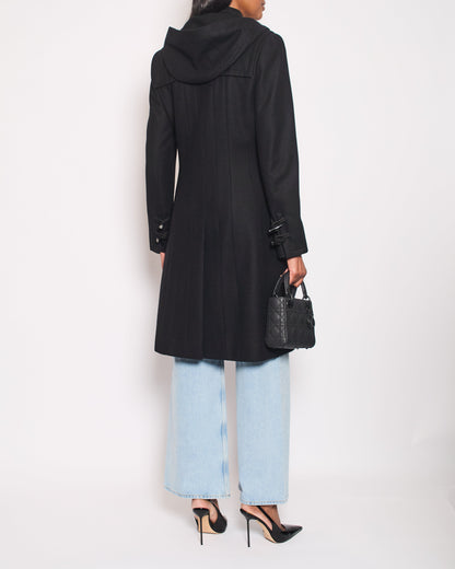 Top Quality Chanel Black Hooded Longline Wool Coat with Toggle Fasten Detail  FR 42 (UK 10)