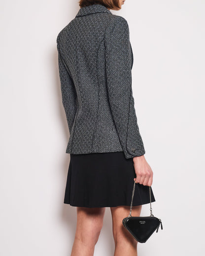 Top Quality Chanel Black & Grey Metallic Tweed Curved Hem Jacket with Ruthenium CC Button Detail FR 36 (UK 8)