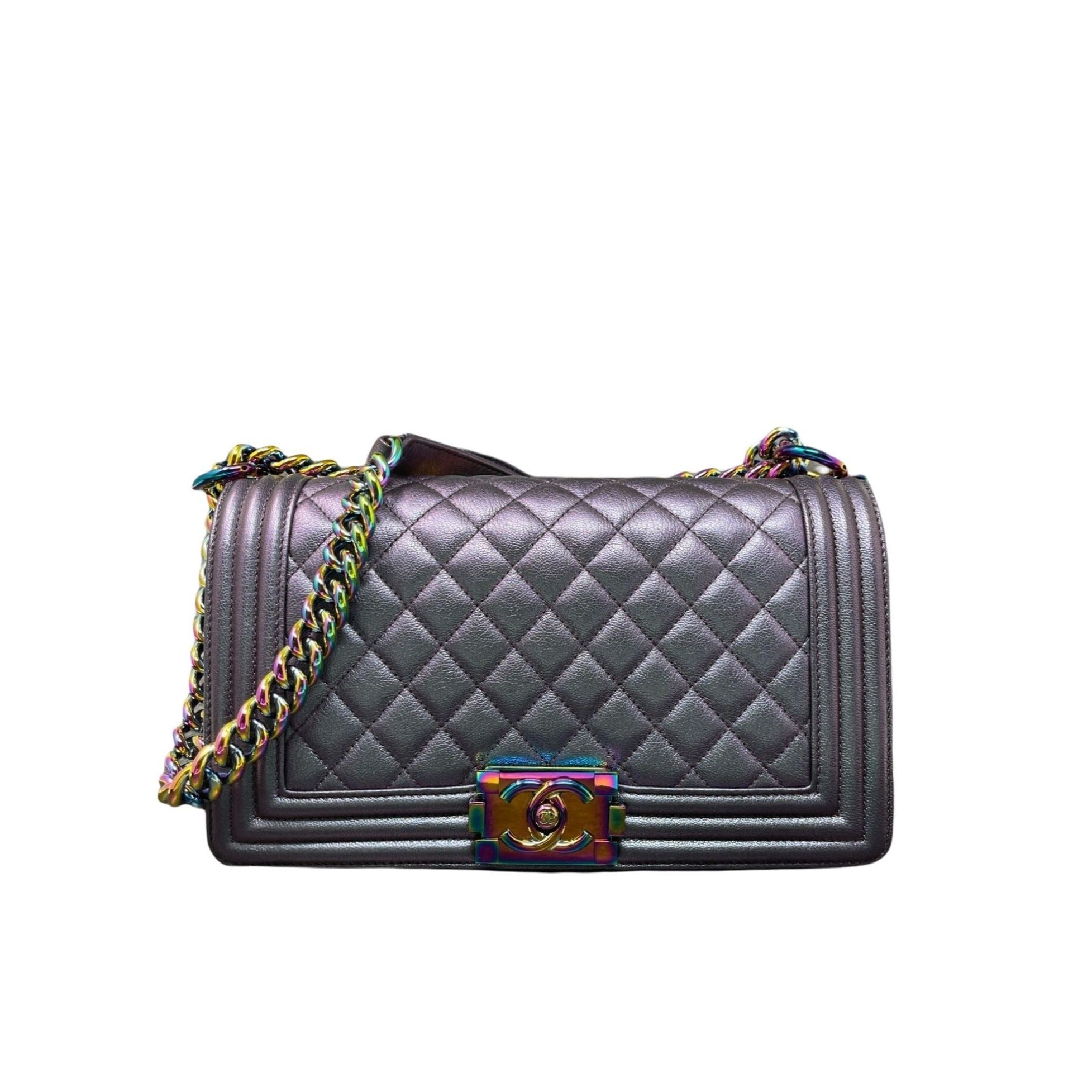 Top Quality Chanel Top Quality Chanel Boy New Bag Quilted Iridescent Goatskin Old Medium - Purple