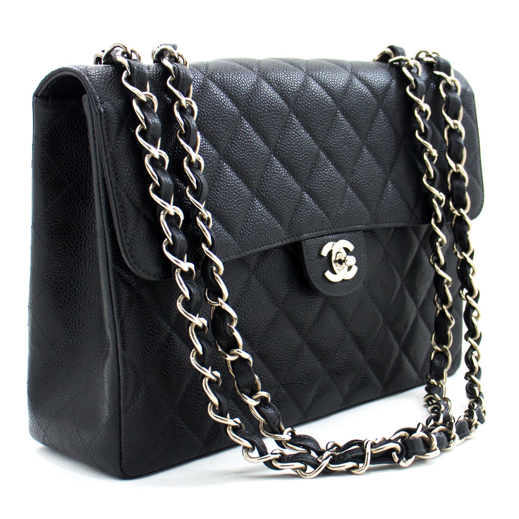 Top Quality Chanel Classic Large 11 Chain Shoulder Bag Black Grained Calfskin