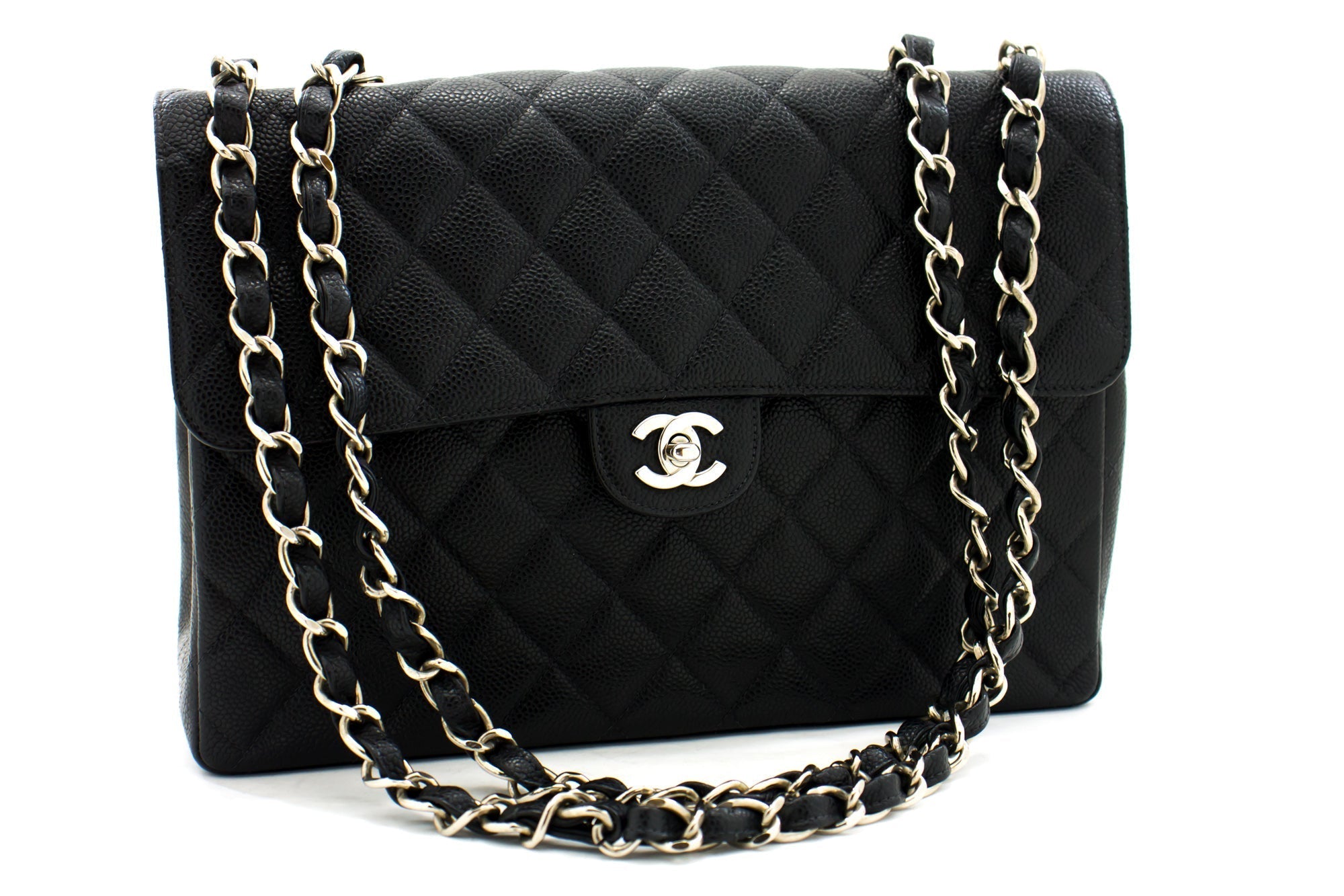 Top Quality Chanel Classic Large 11 Chain Shoulder Bag Black Grained Calfskin