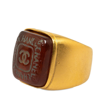 Top Quality Chanel Vintage Coco Mark Square Ring Gold Brown Clear