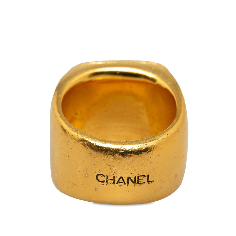 Top Quality Chanel Vintage Coco Mark Square Ring Gold Brown Clear