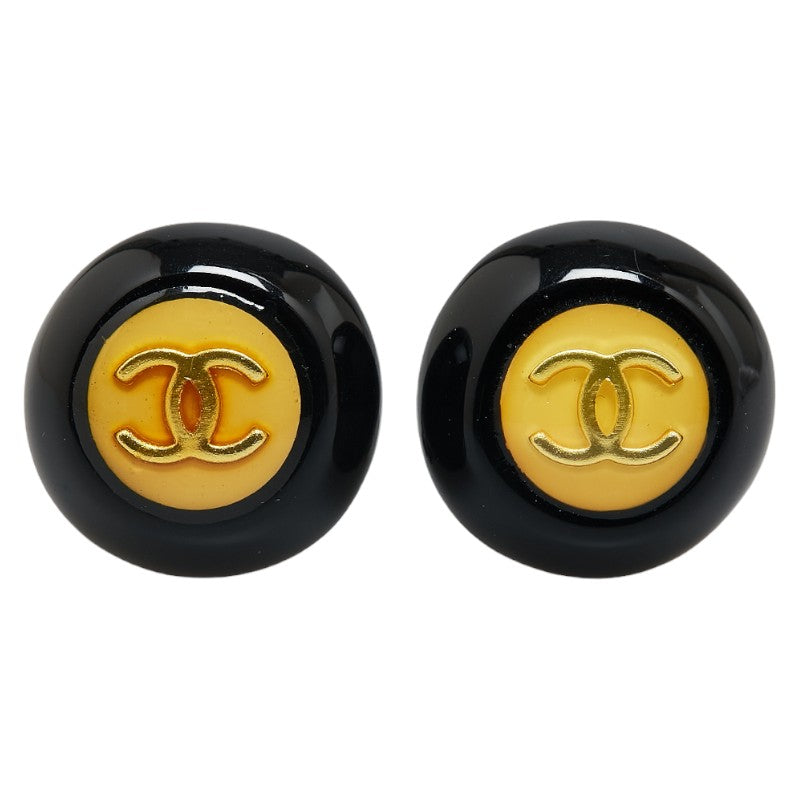 Top Quality Chanel Vintage Coco Mark Button Earrings Gold Black